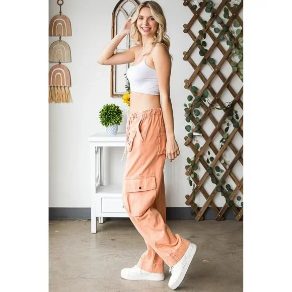 Oli & Hali Apricot Mineral Washed Relaxed Cargo Pants